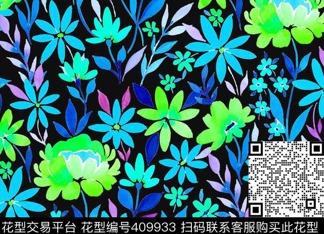 花卉简约手绘传统印花华亿平台下载（图片编号: 409933） - 瓦栏（Walan）