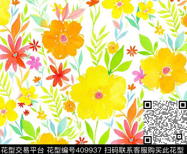 手绘花卉清新传统印花华亿平台下载（图片编号: 409937） - 瓦栏（Walan）