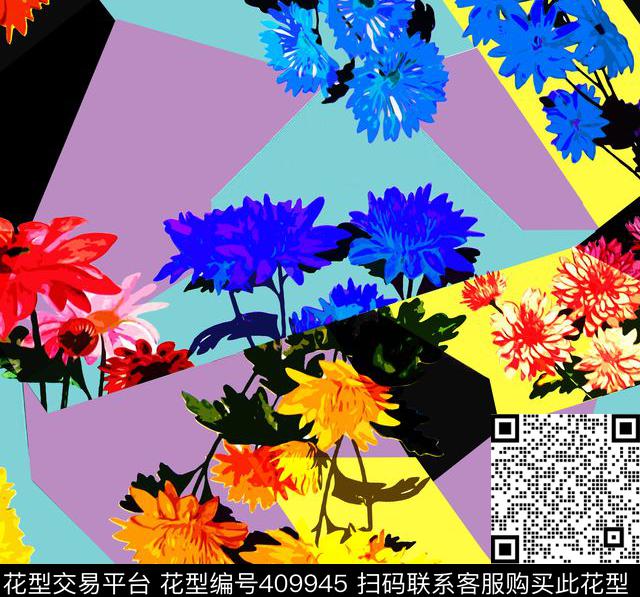 创意花卉几何传统印花华亿平台下载（图片编号: 409945） - 瓦栏（Walan）