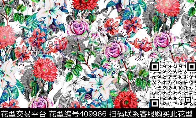 油画花丛数码数码印花华亿平台下载（图片编号: 409966） - 瓦栏（Walan）