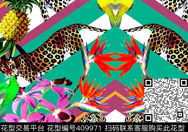 抽象热带雨林几何数码印花华亿平台下载（图片编号: 409971） - 瓦栏（Walan）