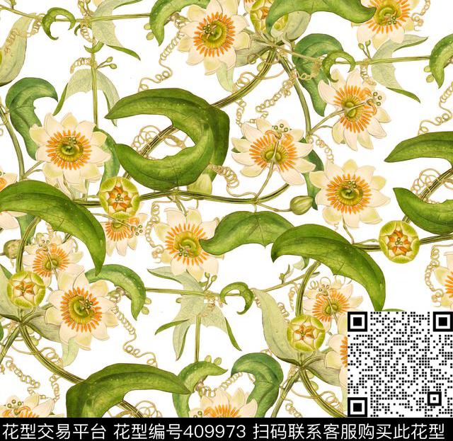 手绘田园清新数码印花华亿平台下载（图片编号: 409973） - 瓦栏（Walan）