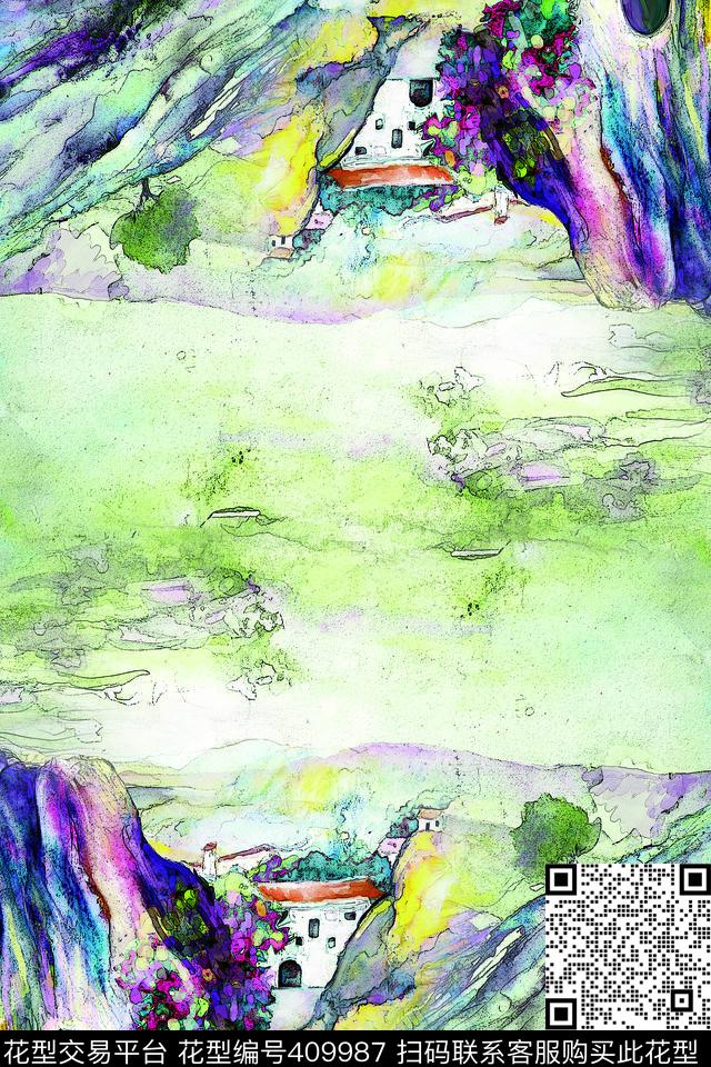 风景彩色数码印花华亿平台下载（图片编号: 409987） - 瓦栏（Walan）