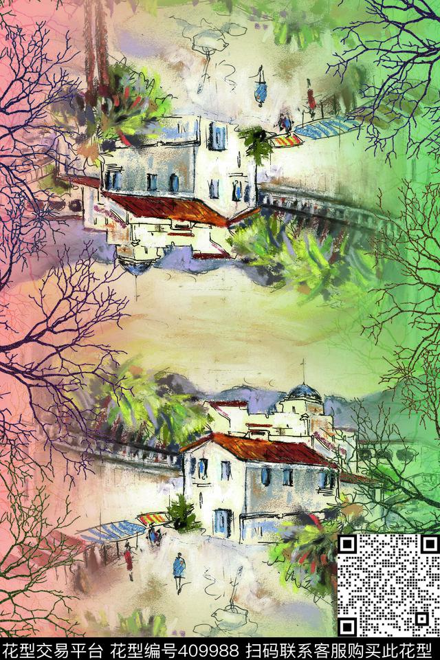 风景彩色数码印花华亿平台下载（图片编号: 409988） - 瓦栏（Walan）