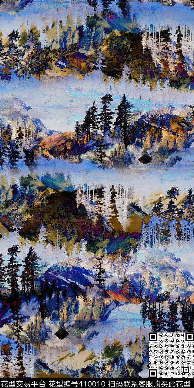 抽象花纹山水画流行时尚新潮数码画稿数码印花华亿平台下载（图片编号: 410010） - 瓦栏（Walan）