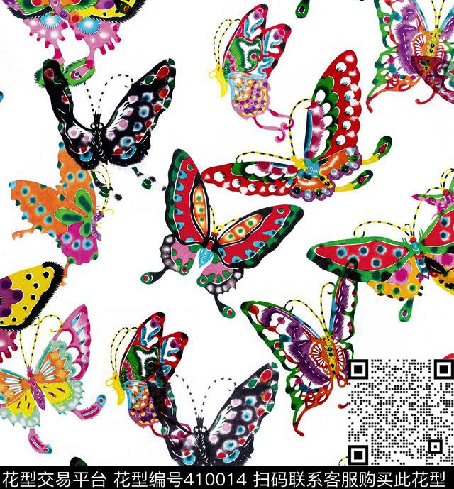 复古蝴蝶时尚数码印花华亿平台下载（图片编号: 410014） - 瓦栏（Walan）