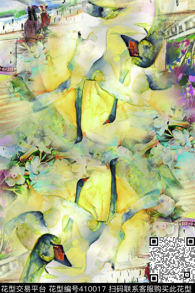 山水风情水蓝数码印花华亿平台下载（图片编号: 410017） - 瓦栏（Walan）