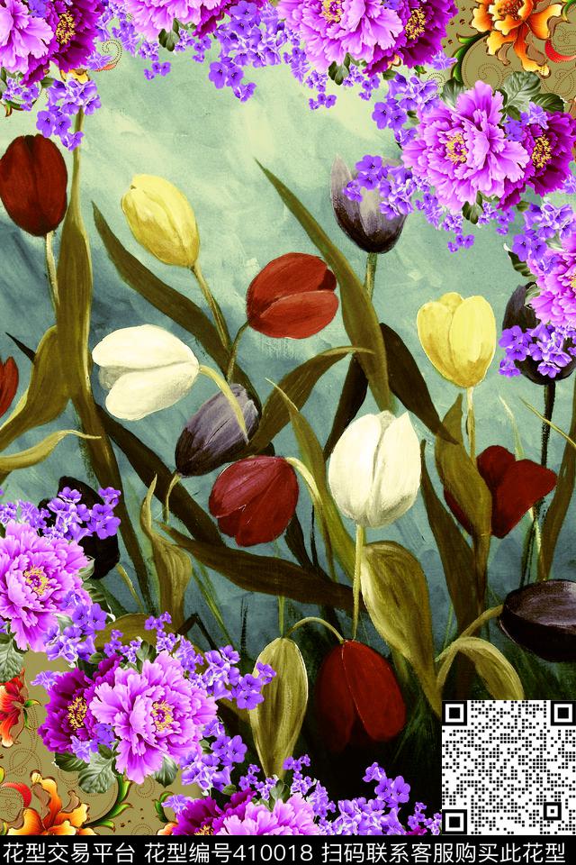 山水风情浅色数码印花华亿平台下载（图片编号: 410018） - 瓦栏（Walan）