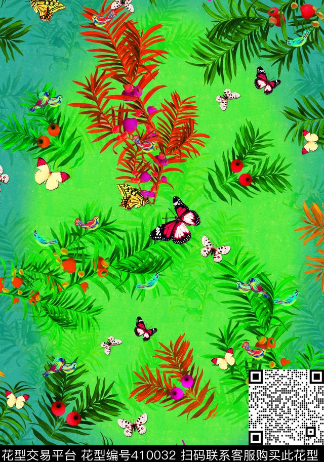 热带风情彩色数码印花华亿平台下载（图片编号: 410032） - 瓦栏（Walan）