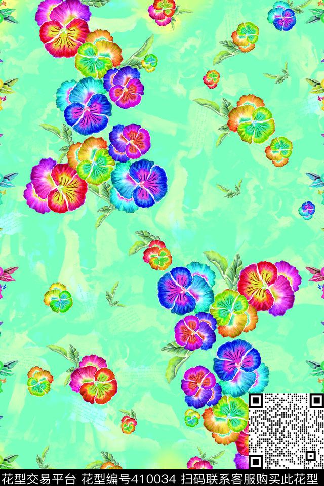 花卉彩色数码印花华亿平台下载（图片编号: 410034） - 瓦栏（Walan）