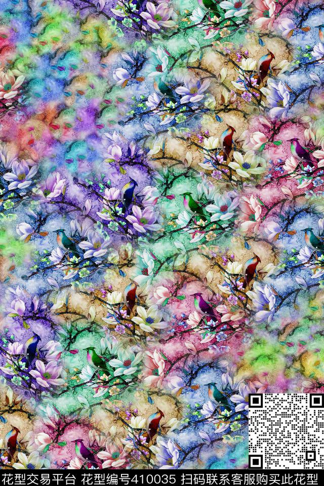 花卉彩色数码印花华亿平台下载（图片编号: 410035） - 瓦栏（Walan）