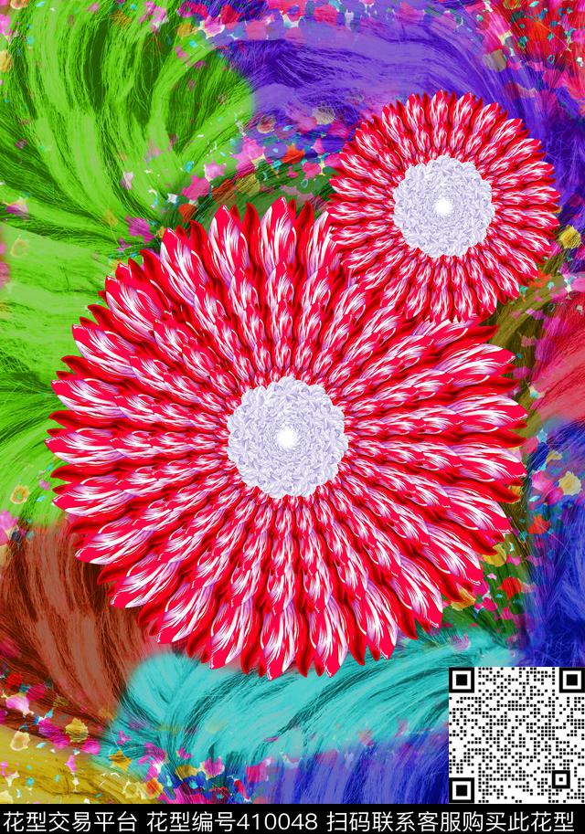 花卉彩色数码印花华亿平台下载（图片编号: 410048） - 瓦栏（Walan）