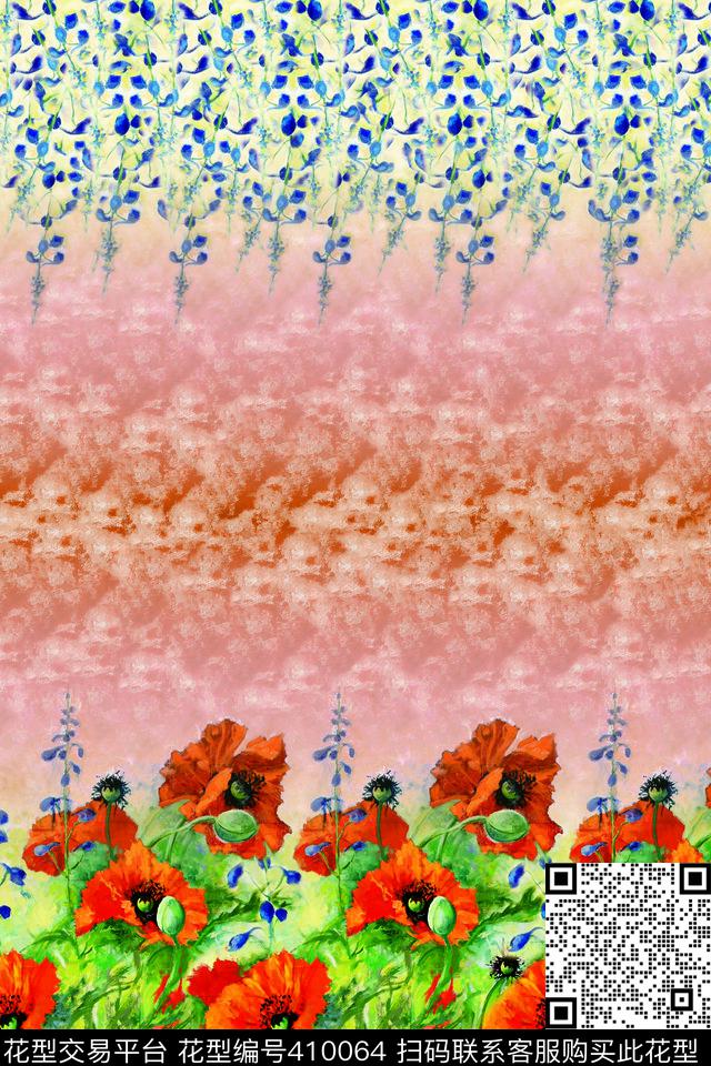 花卉黄米卡蓝数码印花华亿平台下载（图片编号: 410064） - 瓦栏（Walan）
