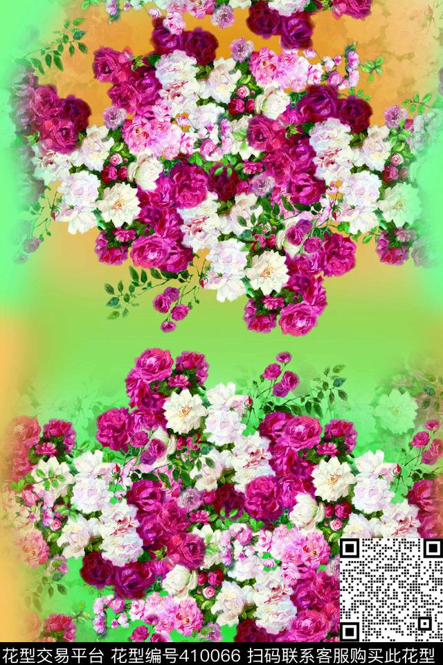 花卉蓝粉黄数码印花华亿平台下载（图片编号: 410066） - 瓦栏（Walan）