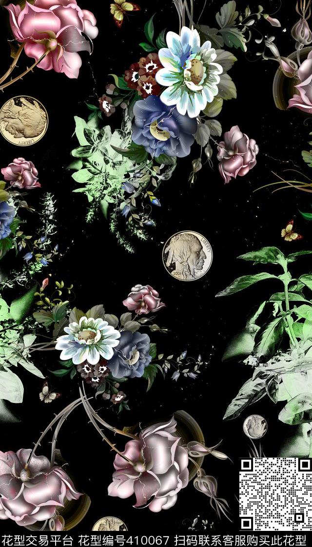 服装欧式古典纹样花卉数码印花华亿平台下载（图片编号: 410067） - 瓦栏（Walan）