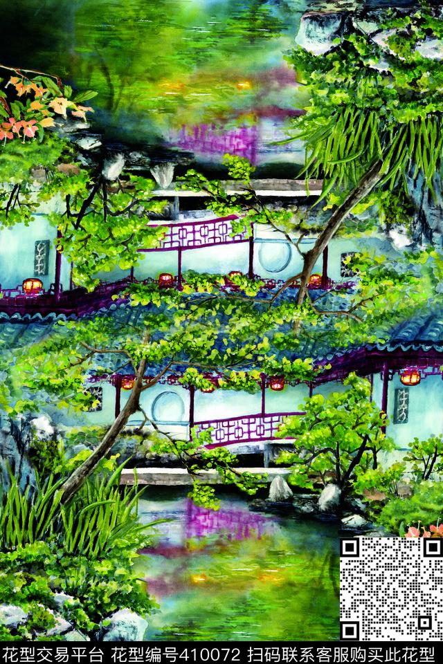 风景绿黄粉数码印花华亿平台下载（图片编号: 410072） - 瓦栏（Walan）