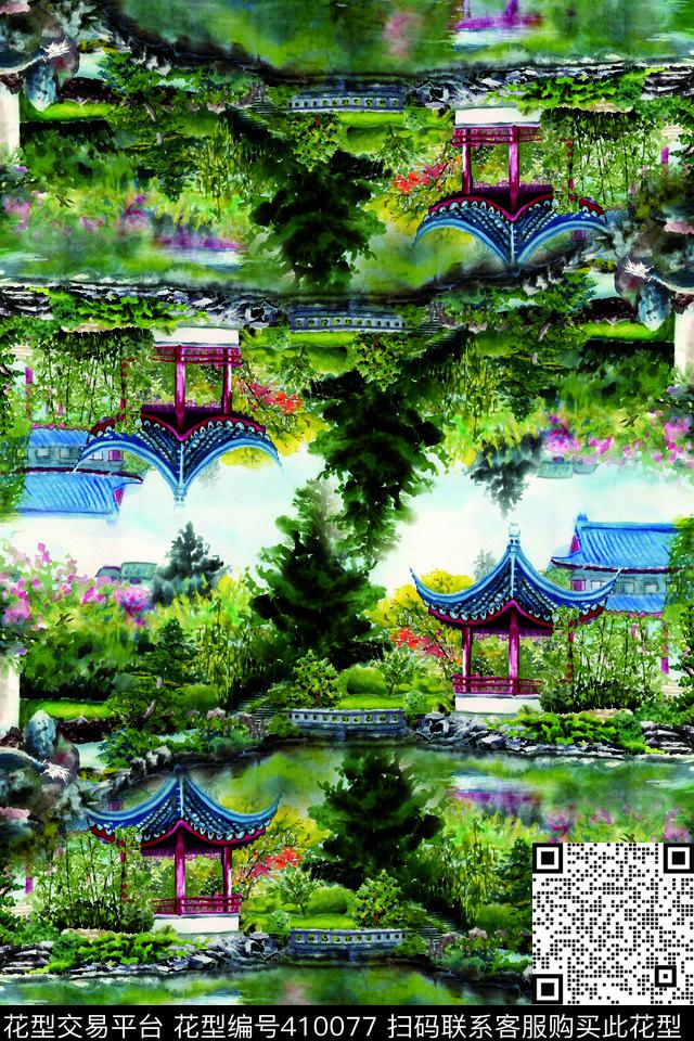 山水绿数码印花华亿平台下载（图片编号: 410077） - 瓦栏（Walan）