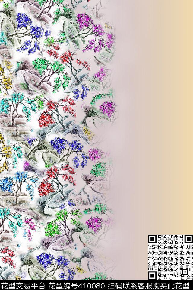 花卉黄粉数码印花华亿平台下载（图片编号: 410080） - 瓦栏（Walan）