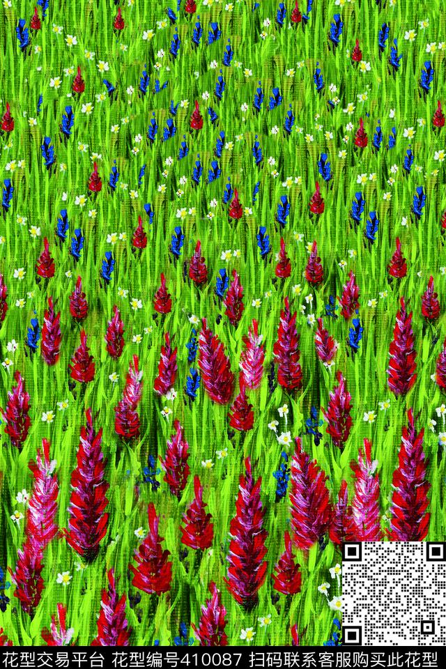 花卉绿数码印花华亿平台下载（图片编号: 410087） - 瓦栏（Walan）