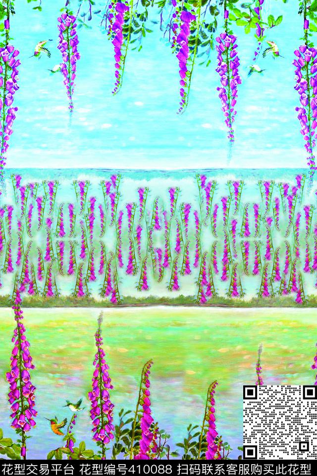 花卉黄数码印花华亿平台下载（图片编号: 410088） - 瓦栏（Walan）