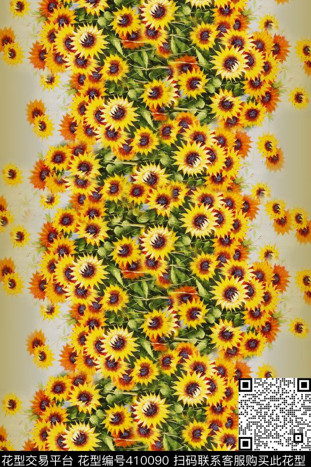 花卉黄数码印花华亿平台下载（图片编号: 410090） - 瓦栏（Walan）