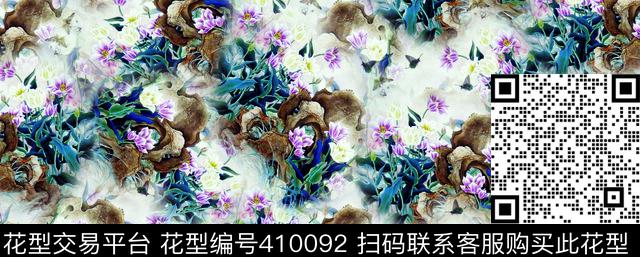 花卉蓝数码印花华亿平台下载（图片编号: 410092） - 瓦栏（Walan）