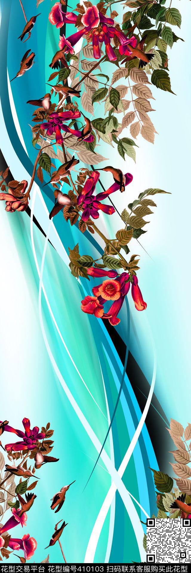 定位花朵花卉数码印花华亿平台下载（图片编号: 410103） - 瓦栏（Walan）