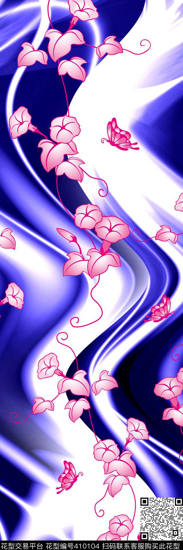 花卉抽象波浪数码印花华亿平台下载（图片编号: 410104） - 瓦栏（Walan）