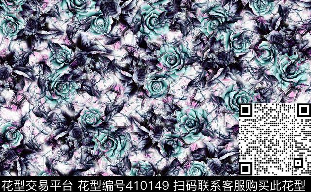 花卉浅粉数码印花华亿平台下载（图片编号: 410149） - 瓦栏（Walan）
