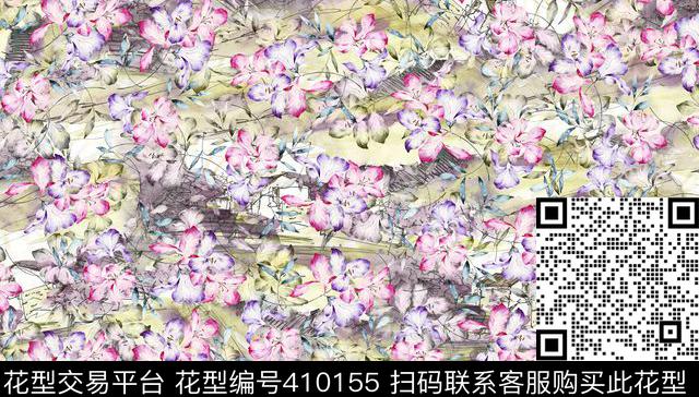 粉浅花卉数码印花华亿平台下载（图片编号: 410155） - 瓦栏（Walan）