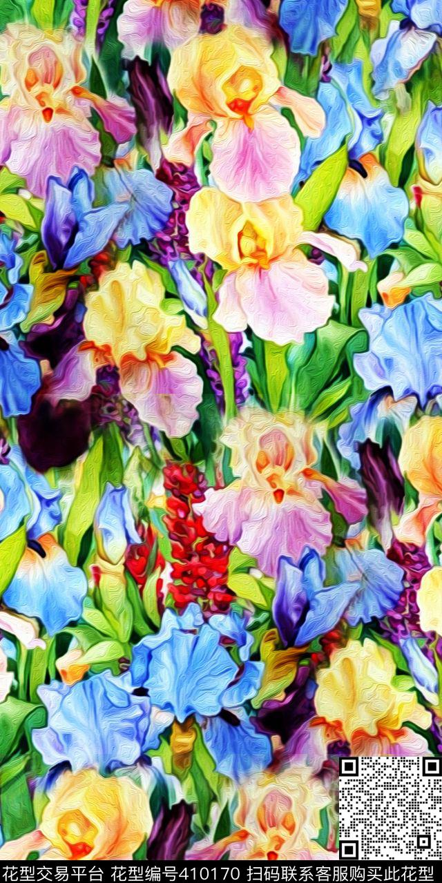 花卉鸢尾花流行时尚新潮数码画稿数码印花华亿平台下载（图片编号: 410170） - 瓦栏（Walan）