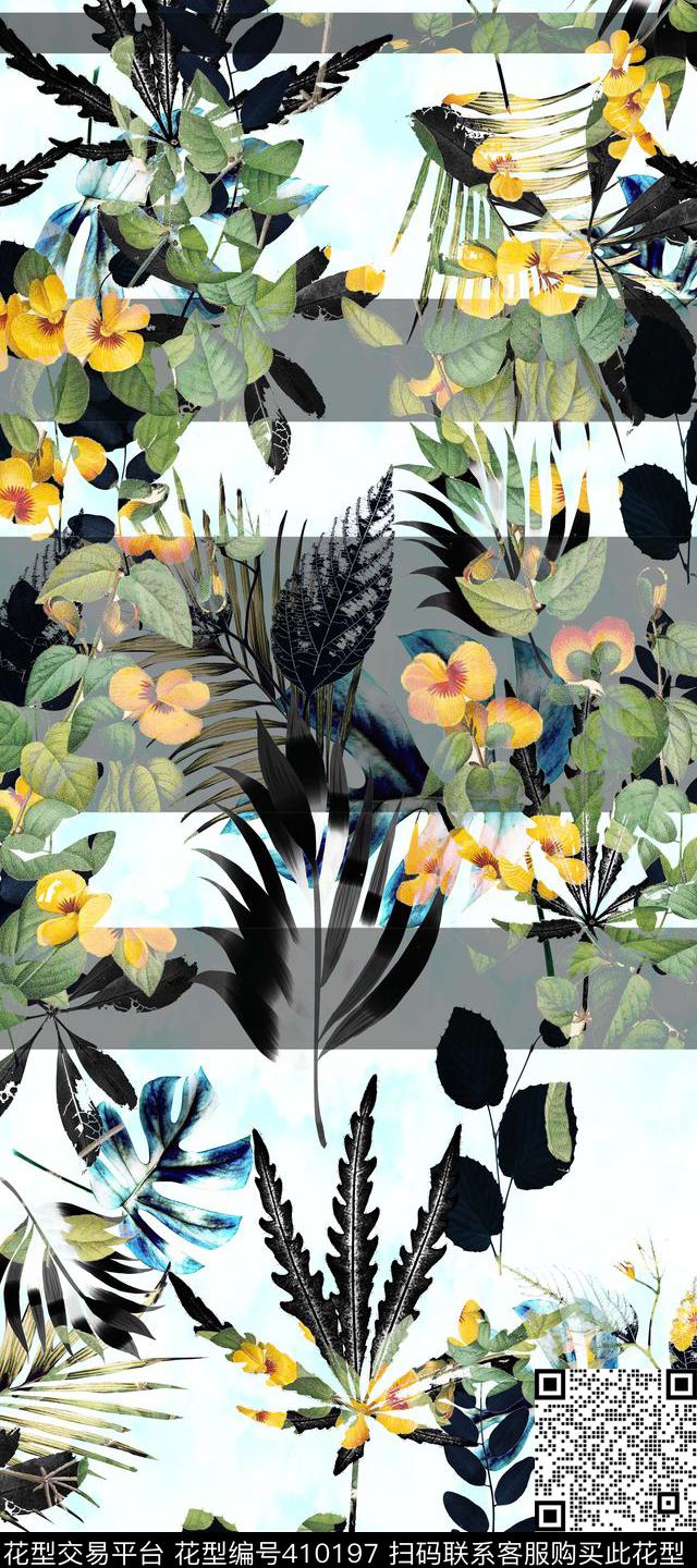 女装四方连续花鸟植物数码印花华亿平台下载（图片编号: 410197） - 瓦栏（Walan）