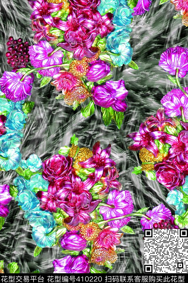 肌理抽象立体花卉花卉数码印花华亿平台下载（图片编号: 410220） - 瓦栏（Walan）