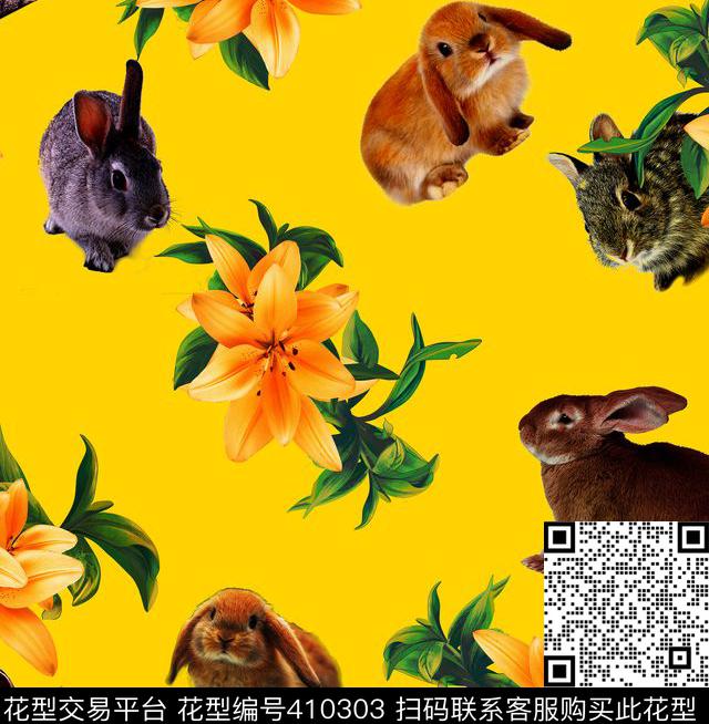 欧美风格花兔子数码印花华亿平台下载（图片编号: 410303） - 瓦栏（Walan）
