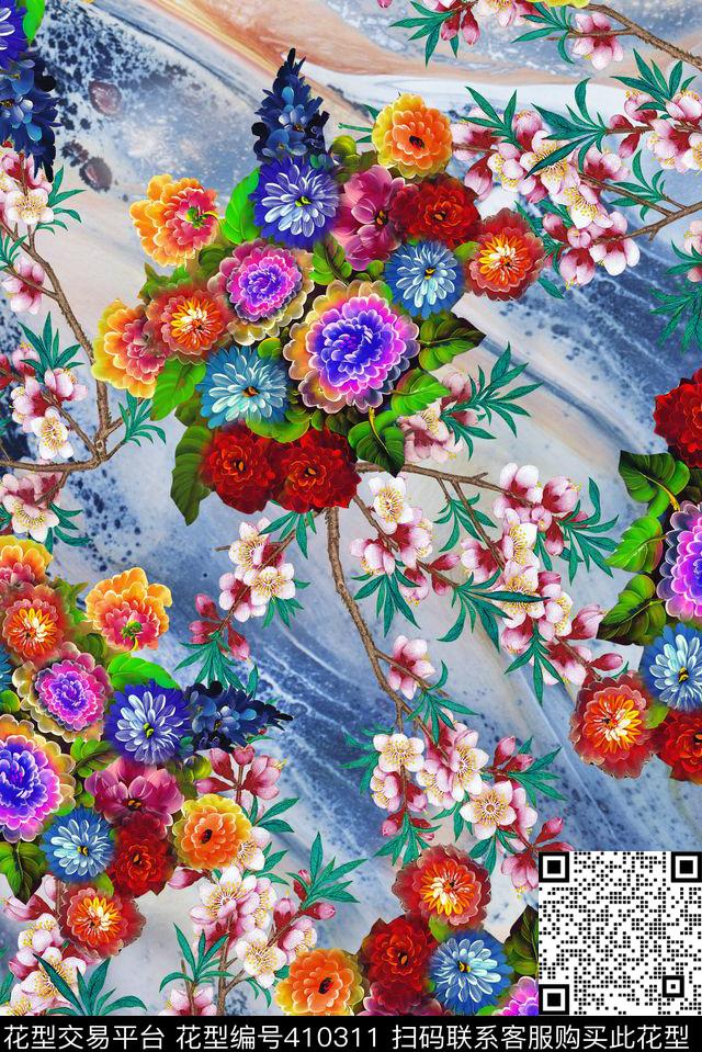 油画花卉小花花卉数码印花华亿平台下载（图片编号: 410311） - 瓦栏（Walan）