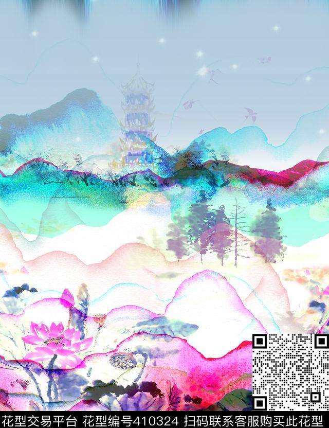 风景风景画荷花山水水墨水墨画国画中国风抽象数码印花华亿平台下载（图片编号: 410324） - 瓦栏（Walan）