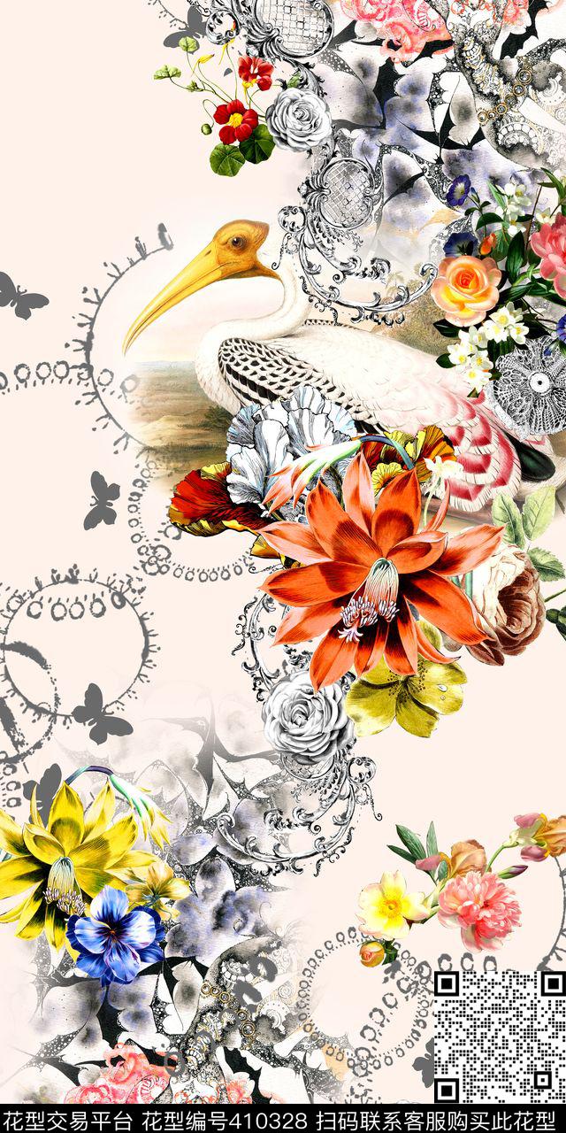 时尚花纹花卉数码印花华亿平台下载（图片编号: 410328） - 瓦栏（Walan）