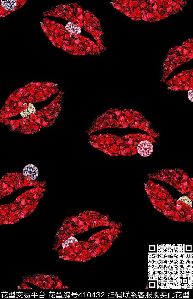 烈焰红唇玫瑰钻石红唇传统印花华亿平台下载（图片编号: 410432） - 瓦栏（Walan）