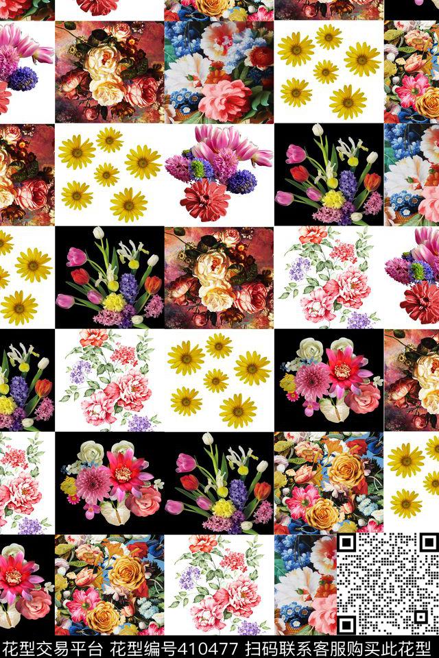 个性花卉格子数码印花华亿平台下载（图片编号: 410477） - 瓦栏（Walan）