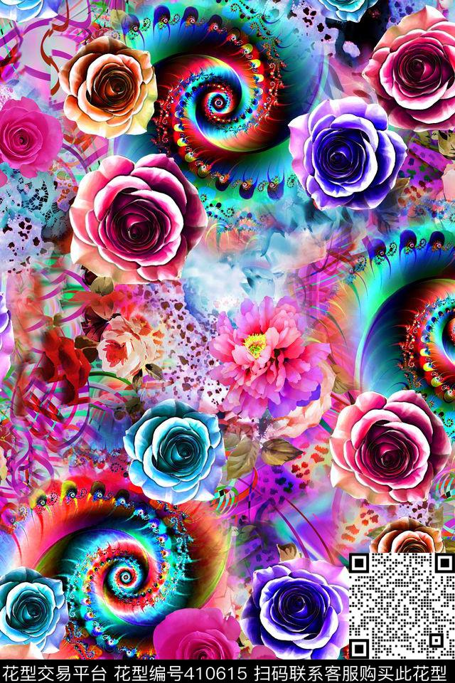 纸印花花卉数码印花华亿平台下载（图片编号: 410615） - 瓦栏（Walan）