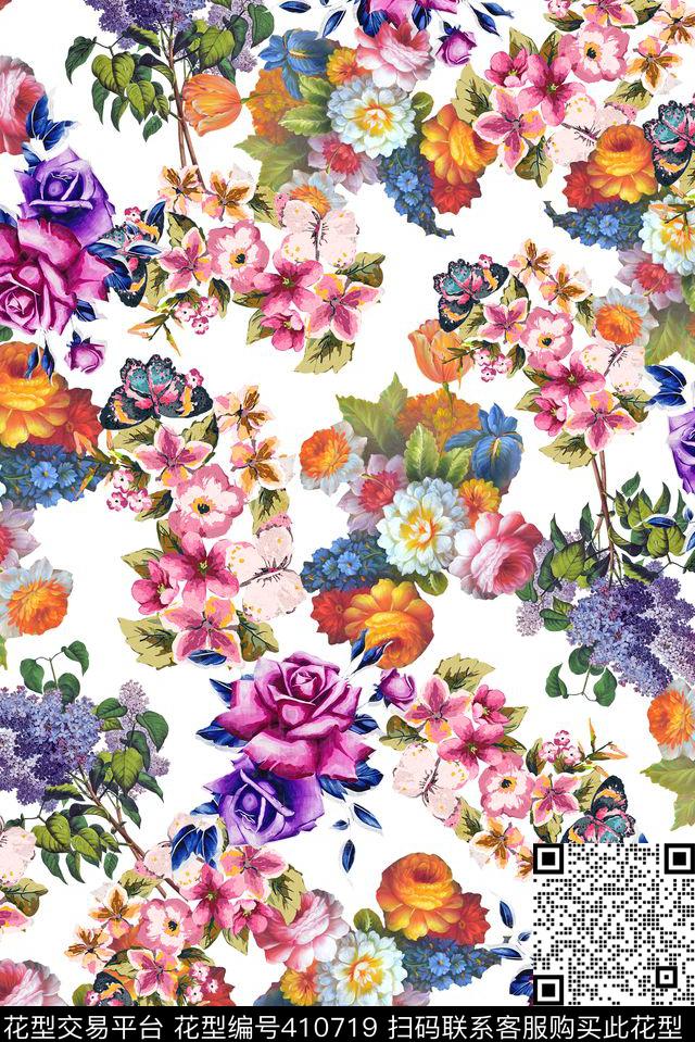 彩色油画立体花卉组合花卉数码印花华亿平台下载（图片编号: 410719） - 瓦栏（Walan）