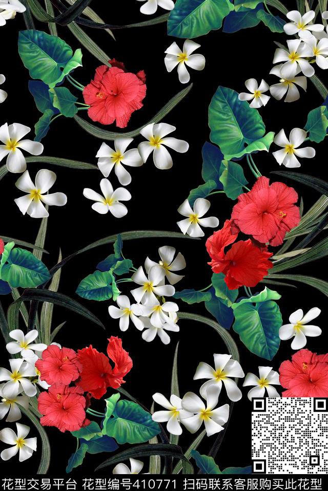 白色小花红花花朵数码印花华亿平台下载（图片编号: 410771） - 瓦栏（Walan）
