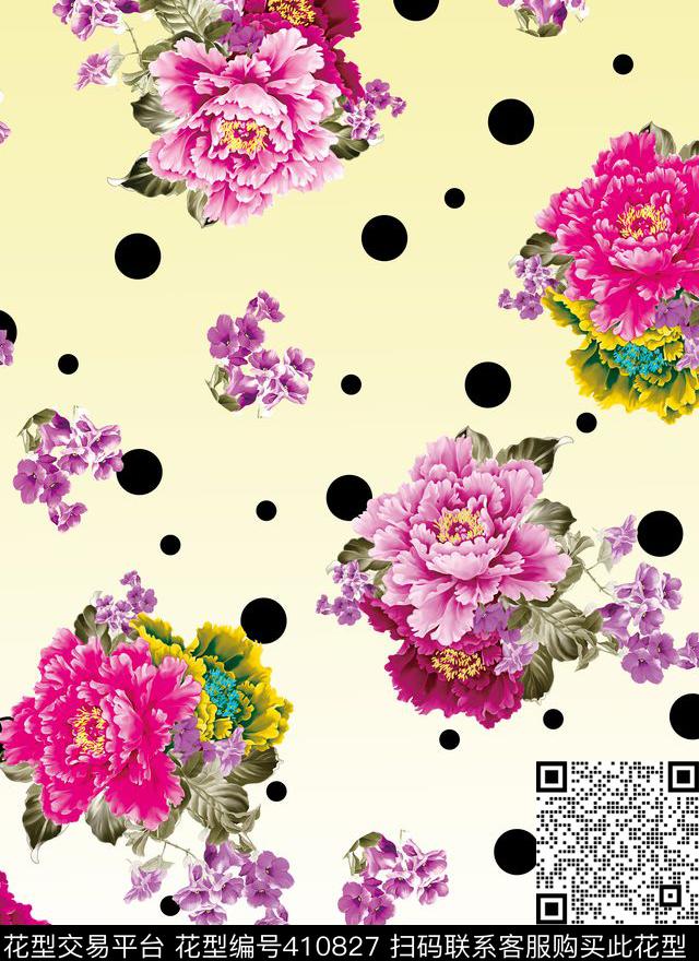 波点花卉女装数码印花华亿平台下载（图片编号: 410827） - 瓦栏（Walan）