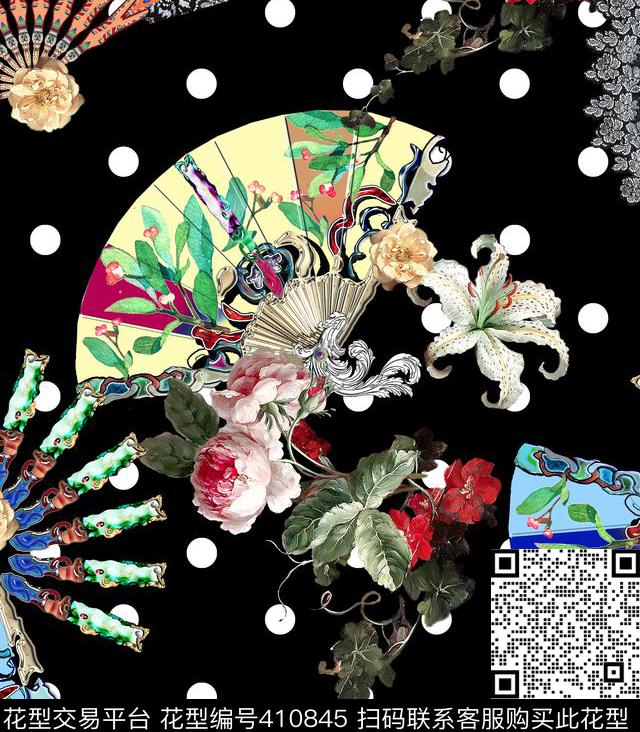 复古扇子油画数码印花华亿平台下载（图片编号: 410845） - 瓦栏（Walan）