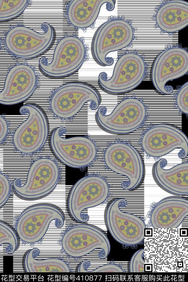 黑白背景腰果花时尚腰果花传统印花华亿平台下载（图片编号: 410877） - 瓦栏（Walan）