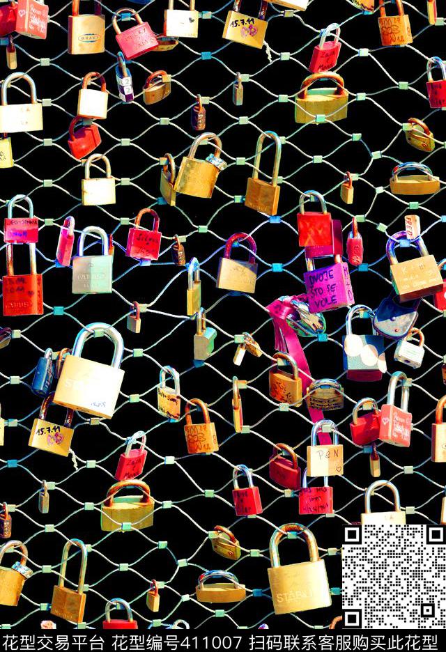 时尚同心锁格子数码印花华亿平台下载（图片编号: 411007） - 瓦栏（Walan）