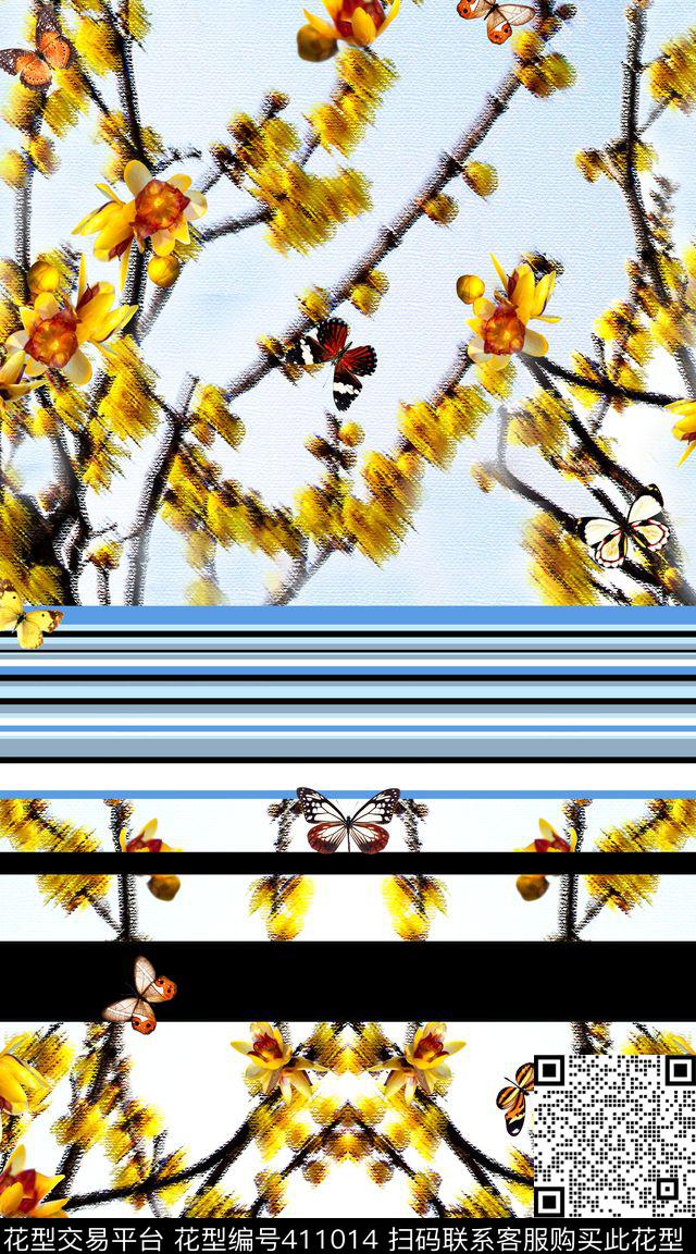 抽象腊梅条纹数码印花华亿平台下载（图片编号: 411014） - 瓦栏（Walan）