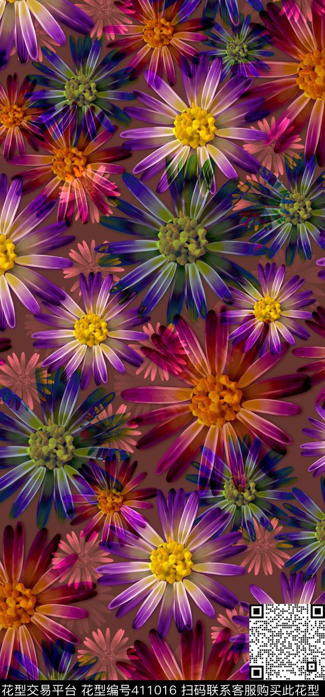 清新雏菊植物花卉数码印花华亿平台下载（图片编号: 411016） - 瓦栏（Walan）