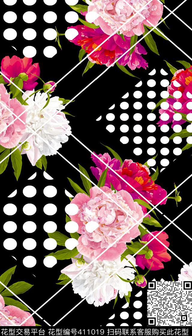 几何花卉数码印花华亿平台下载（图片编号: 411019） - 瓦栏（Walan）