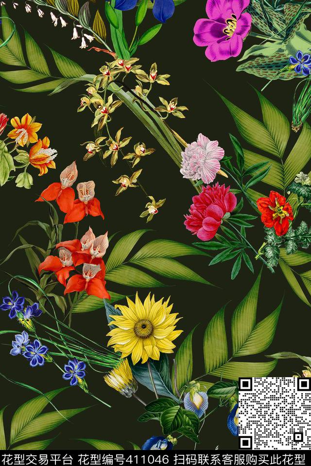 花卉兰花雏菊数码印花华亿平台下载（图片编号: 411046） - 瓦栏（Walan）